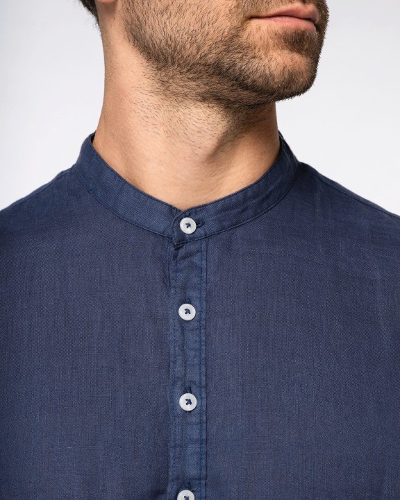 Chemises personnalisable SPASSO Chemise à col Mao délavée  en lin homme