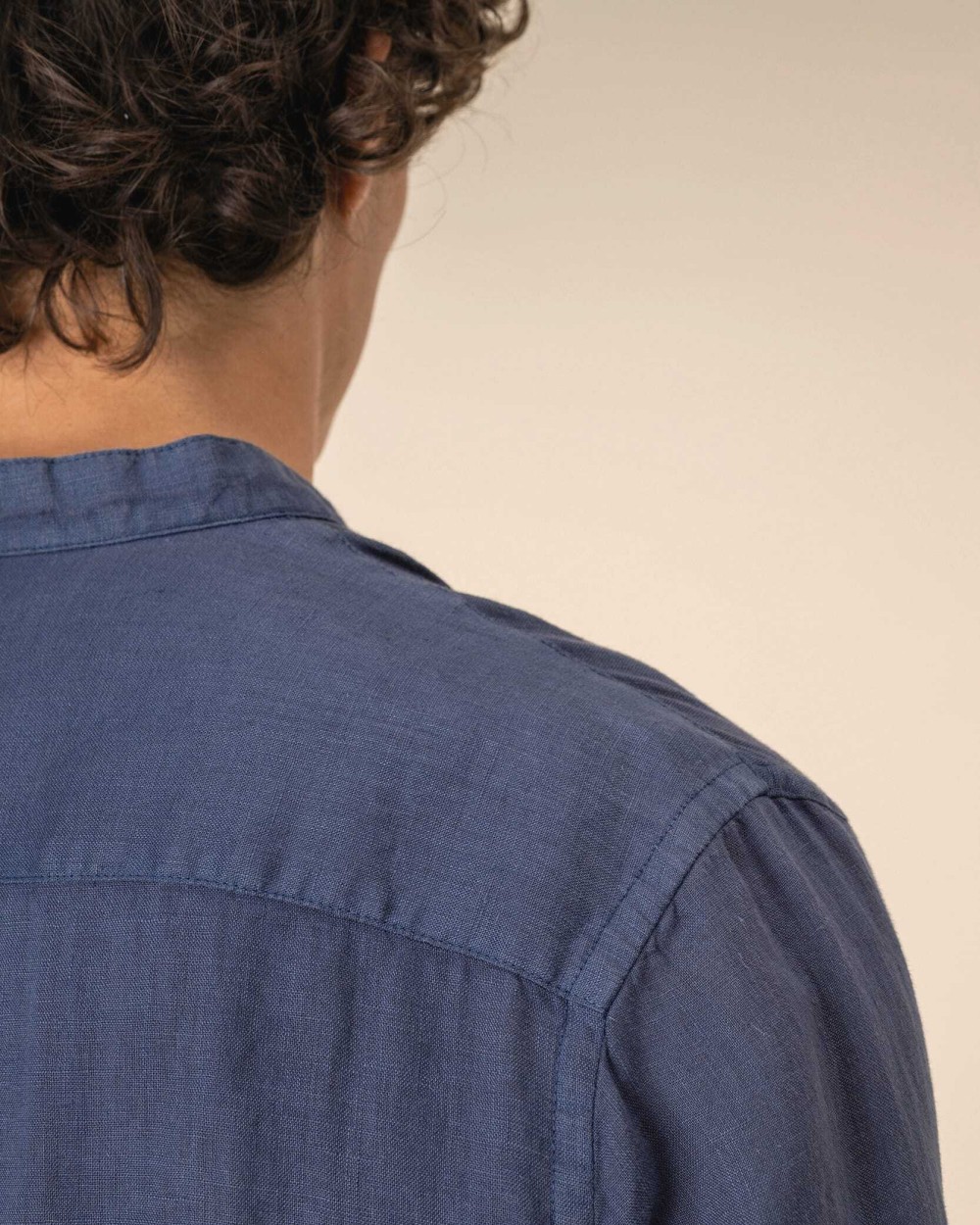 Hemden SPASSO Verwassen linen herenoverhemd met maokraag voor bedrukking &amp; borduring