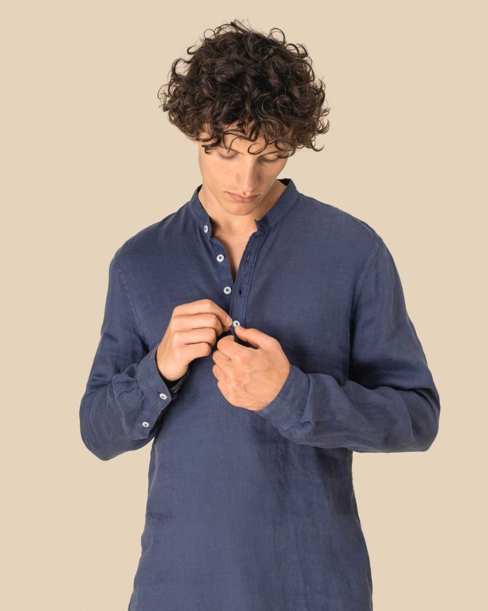 Chemises personnalisable SPASSO Chemise à col Mao délavée  en lin homme