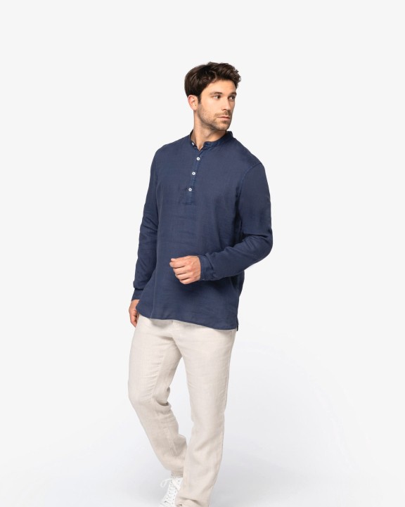 Chemises personnalisable SPASSO Chemise à col Mao délavée  en lin homme