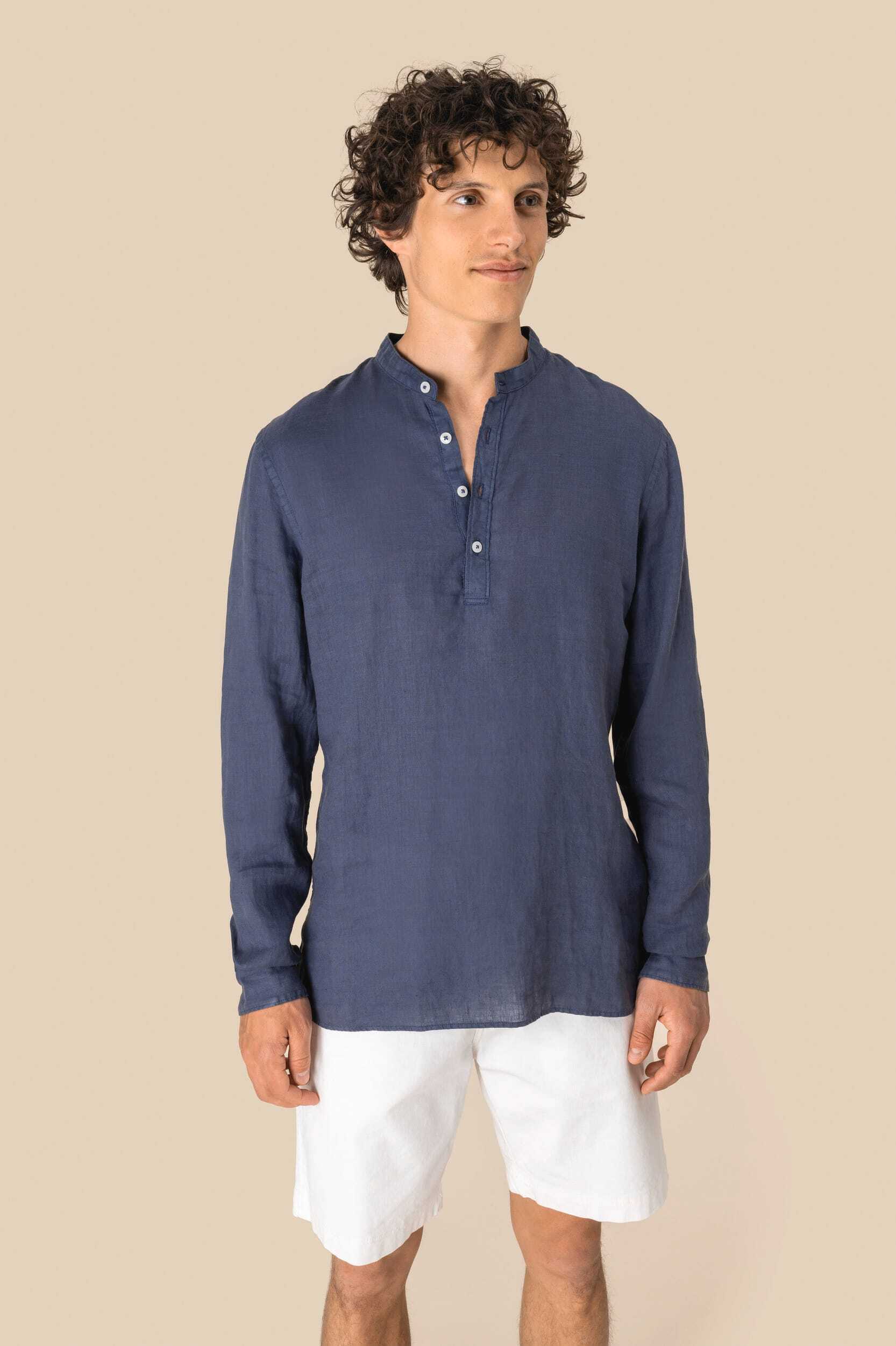 Chemises personnalisable SPASSO Chemise à col Mao délavée  en lin homme