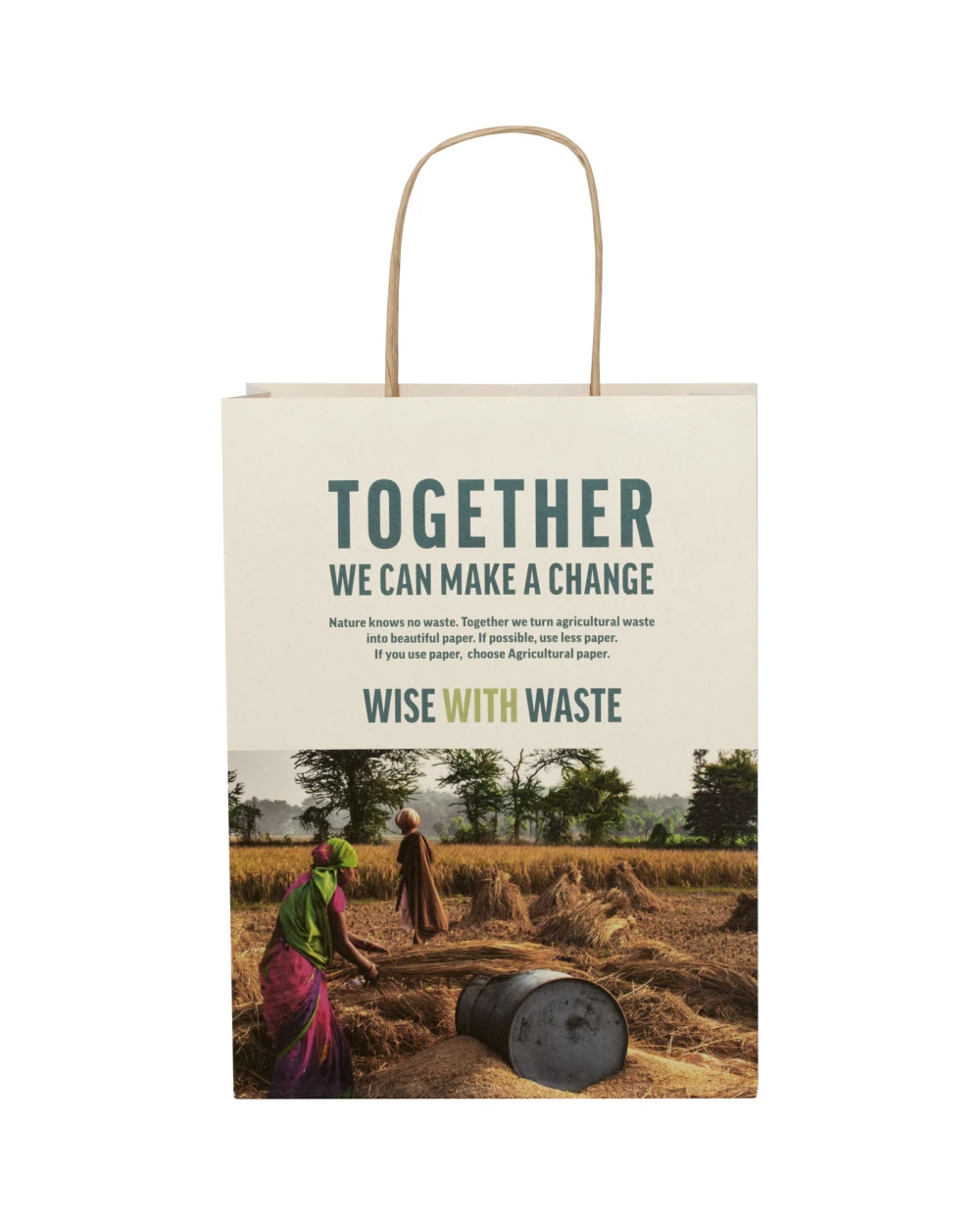 Tassen & Zakken 4DO Papieren tas 150 g/m2 gemaakt van landbouwafval met gedraaide handgrepen - 24 x 9 x 32 cm voor bedrukking &amp; borduring