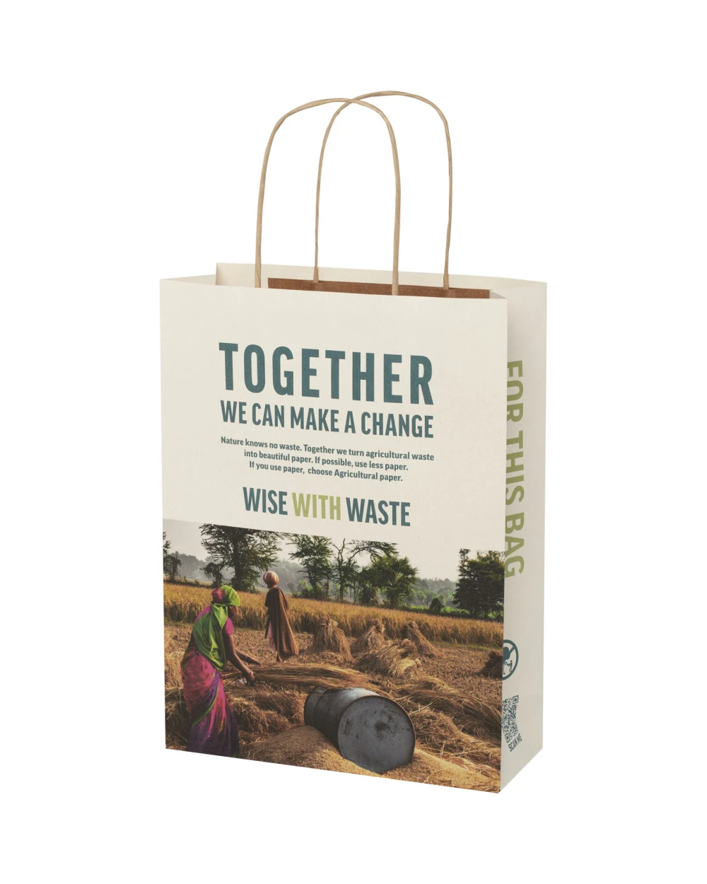 4DO Papiertüte 150 g/m² aus landwirtschaftlichen Reststoffen mit gedrehten Griffen – 24 × 9 × 32 cm Taschen personalisierbar