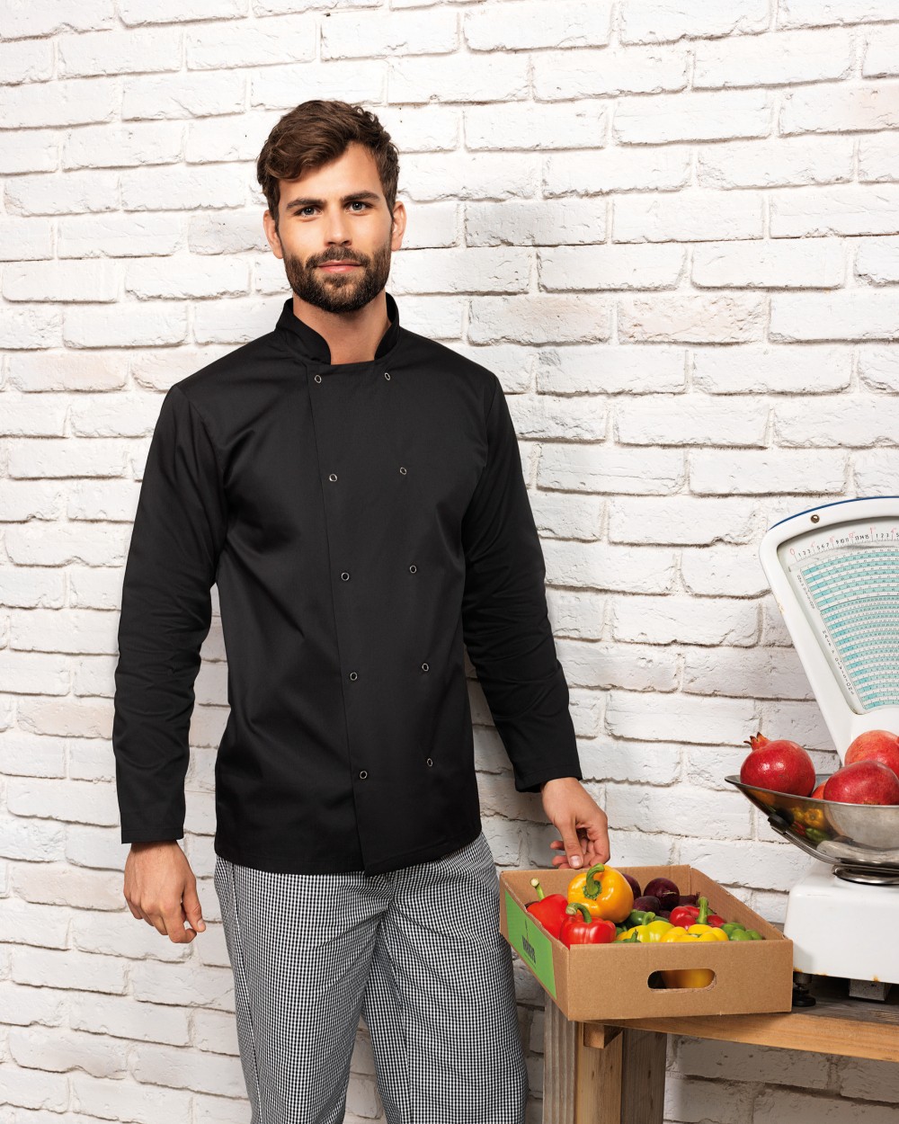 Jassen PREMIER Long Sleeve Press Stud Chef's Jacket voor bedrukking &amp; borduring