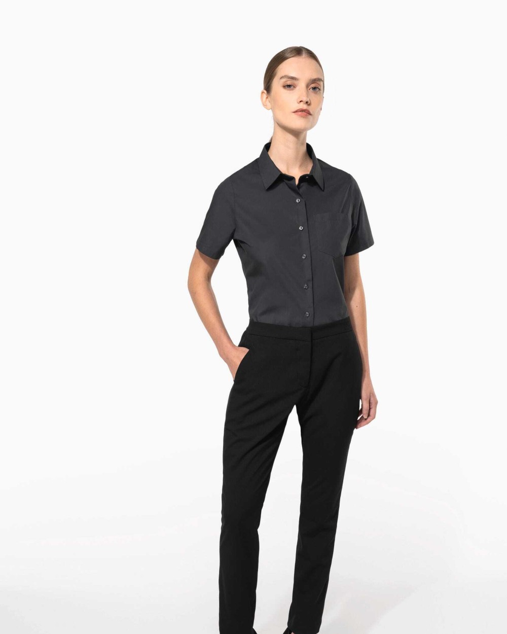 Hemden KARIBAN Dames Poplin Blouse Korte Mouwen voor bedrukking &amp; borduring