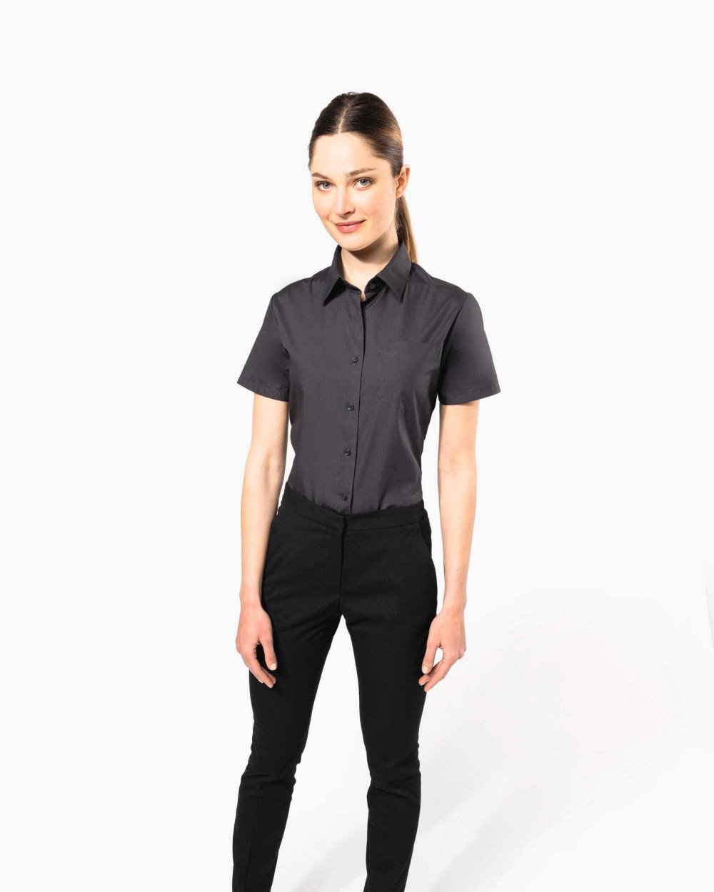 Hemden KARIBAN Dames Poplin Blouse Korte Mouwen voor bedrukking &amp; borduring