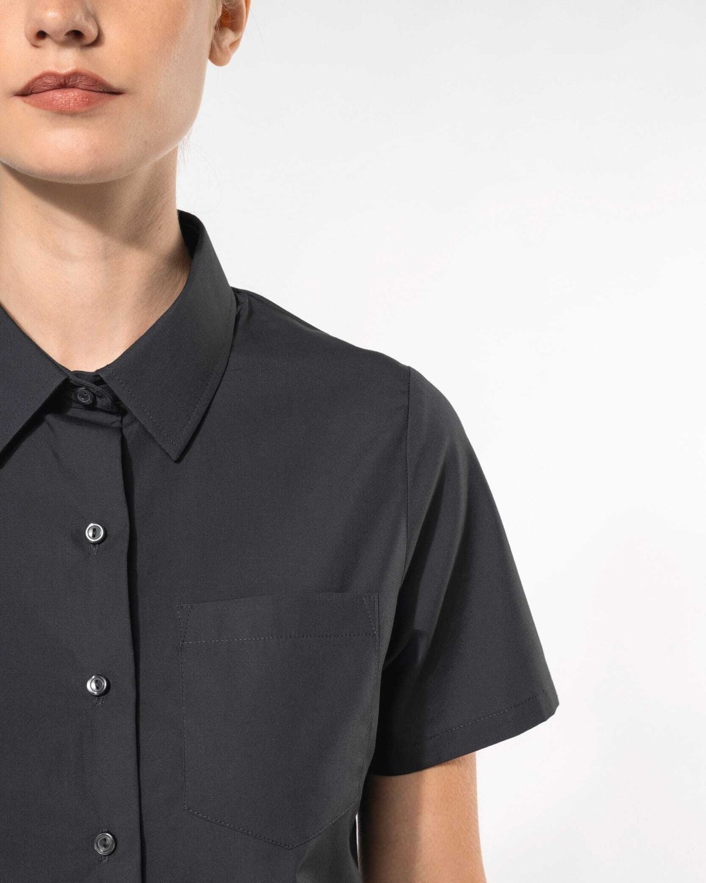 KARIBAN Damen Popelinebluse Kurzarm Hemden personalisierbar