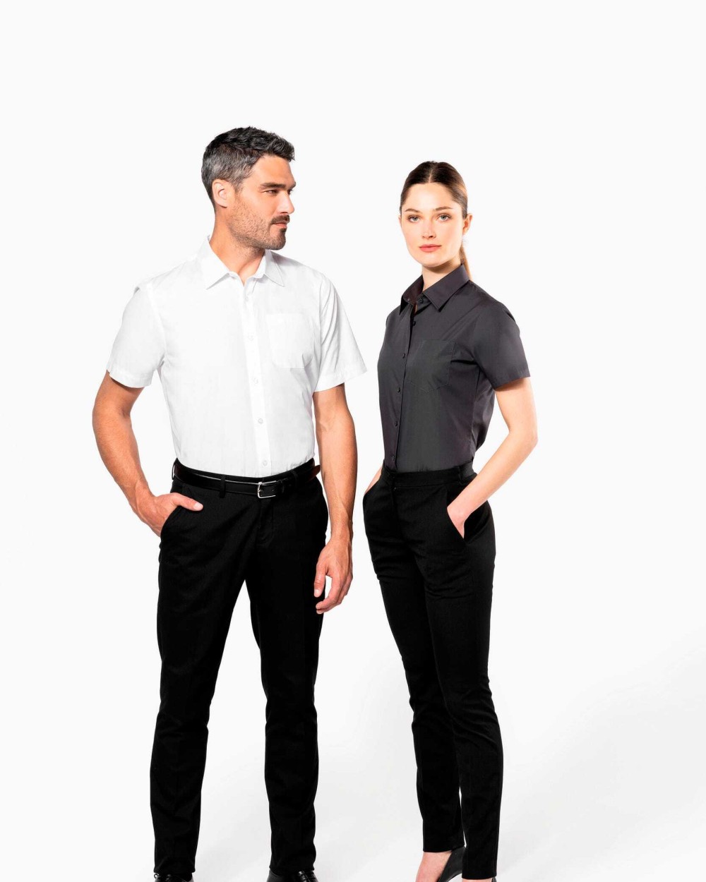 Hemden KARIBAN Dames Poplin Blouse Korte Mouwen voor bedrukking &amp; borduring