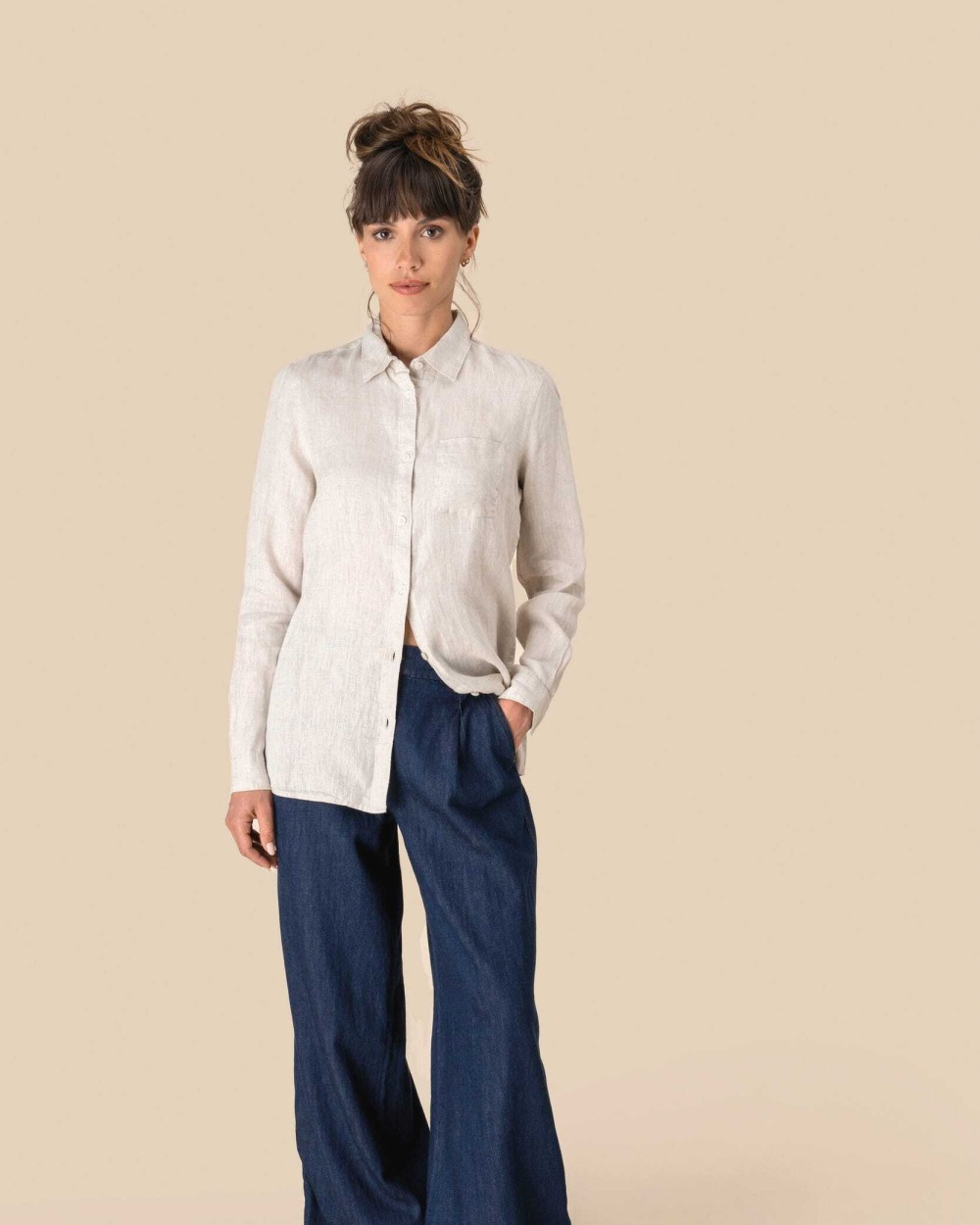 Hemden SPASSO Linnen damesblouse voor bedrukking &amp; borduring