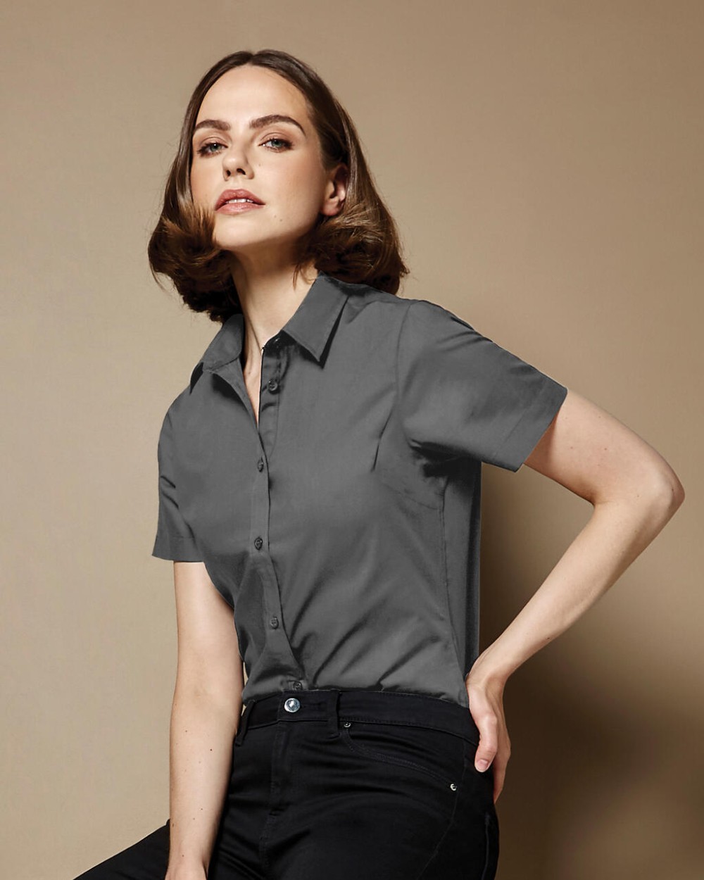 Hemden KUSTOM KIT Women's Tailored Fit Poplin Shirt SSL voor bedrukking &amp; borduring