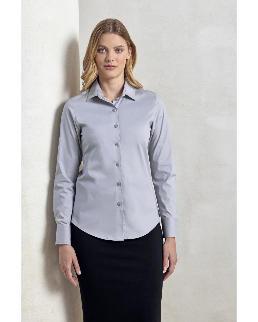 Hemden PREMIER Ladies Stretch Fit Poplin Long Sleeve Cotton Shirt voor bedrukking &amp; borduring