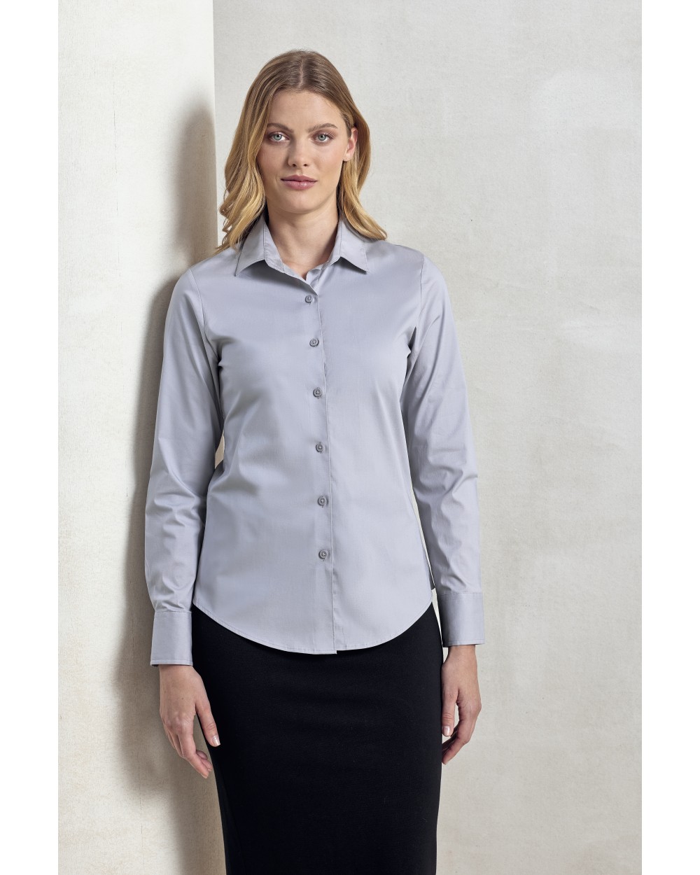 PREMIER Ladies Stretch Fit Cotton Poplin Long Sleeve Shirt Hemden personalisierbar