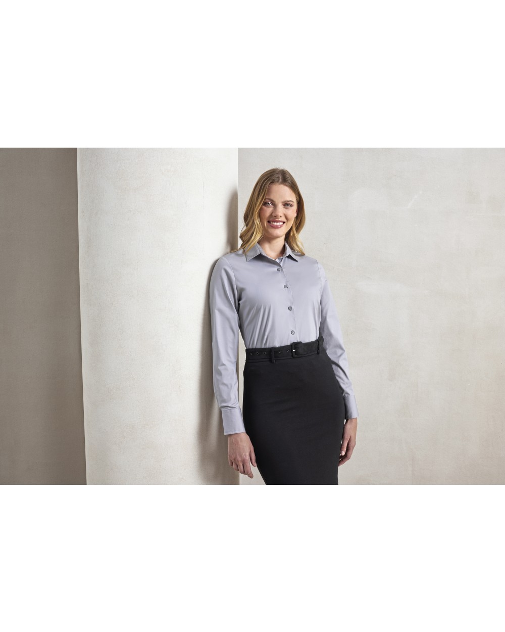 Chemises personnalisable PREMIER Ladies Stretch Fit Cotton Poplin Long Sleeve Shirt