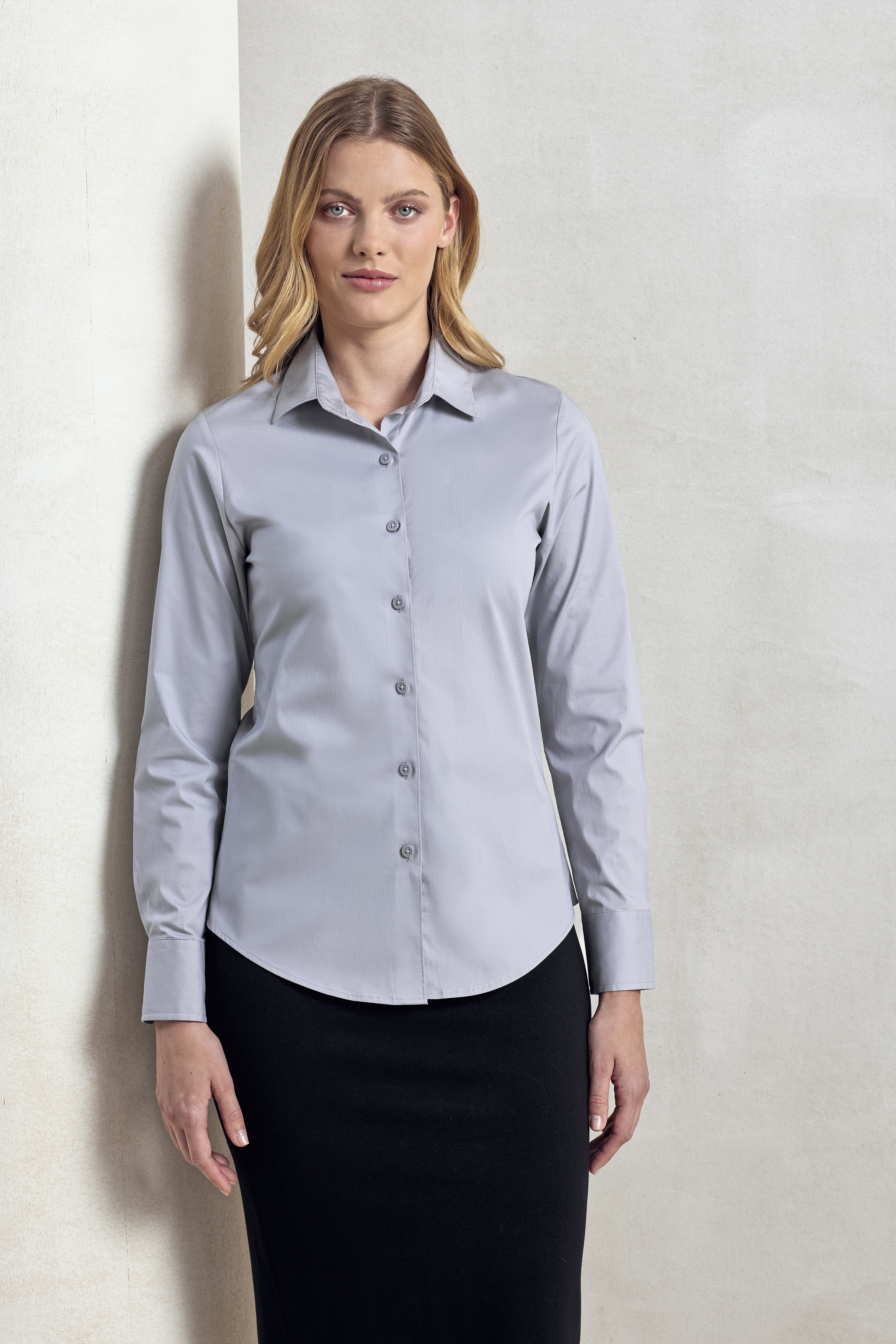 Chemises personnalisable PREMIER Ladies Stretch Fit Cotton Poplin Long Sleeve Shirt