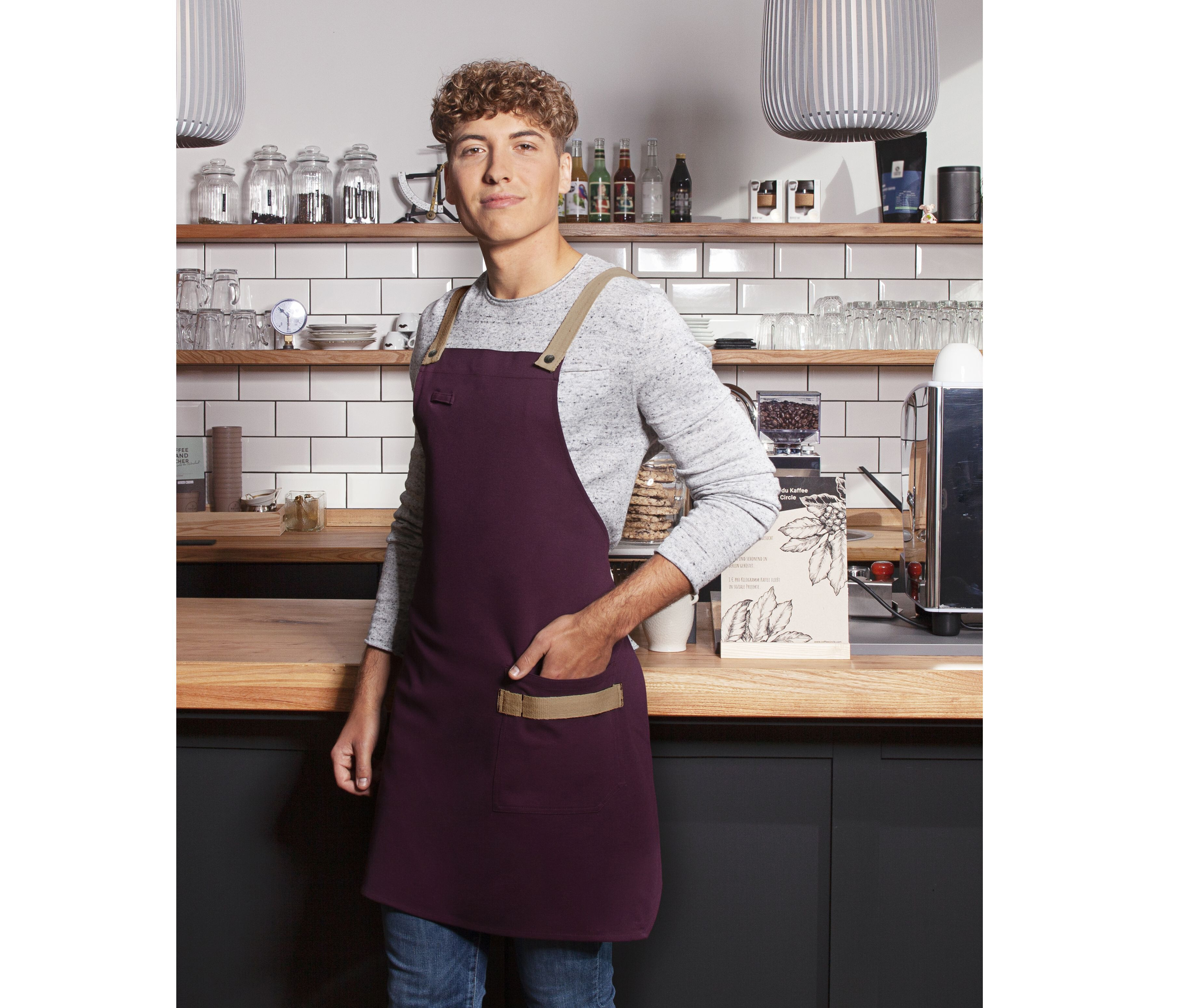 KARLOWSKY Bib Apron Urban-Look with Cross Straps and Pocket Schürzen personalisierbar