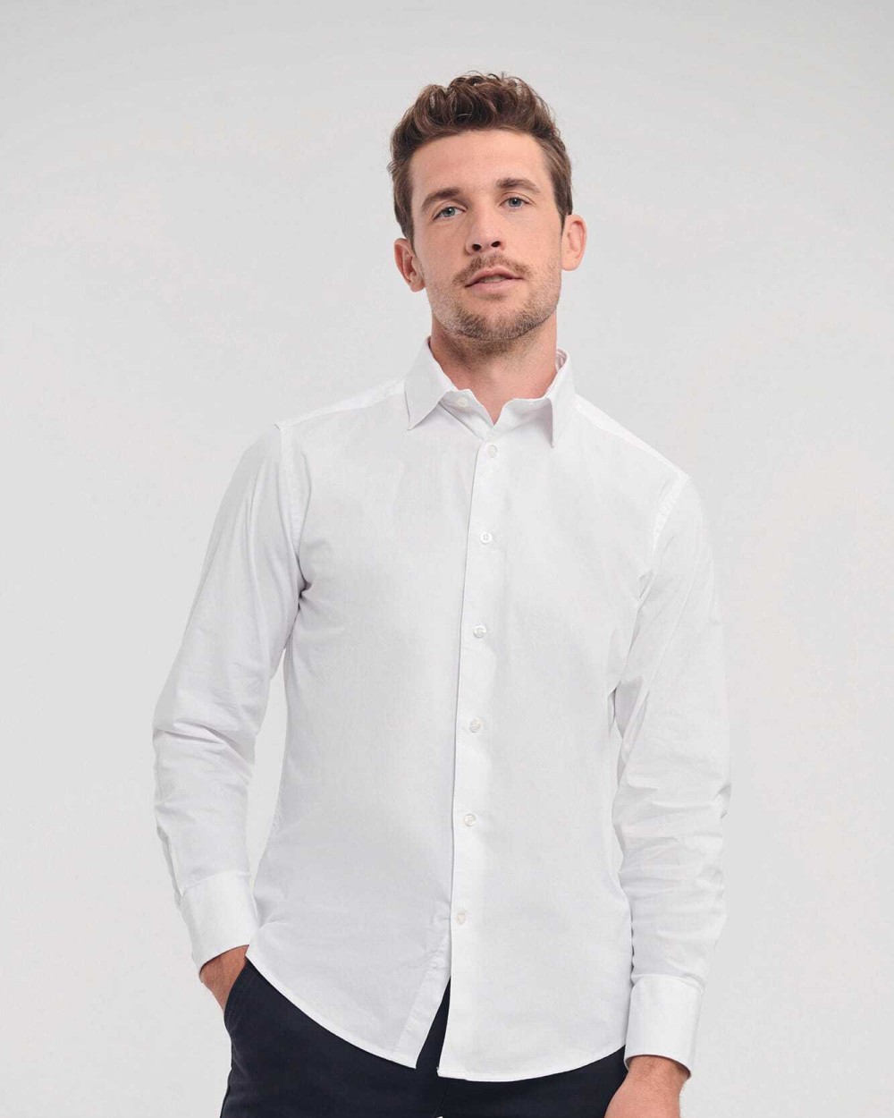 RUSSELL Men's Long Sleeve Easy Care Fitted Shirt Hemden personalisierbar