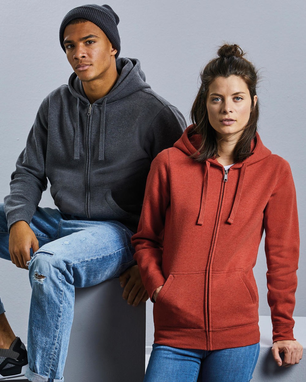 Sweat-shirts personnalisable RUSSELL Men's Authentic Melange Zipped Hood Sweat