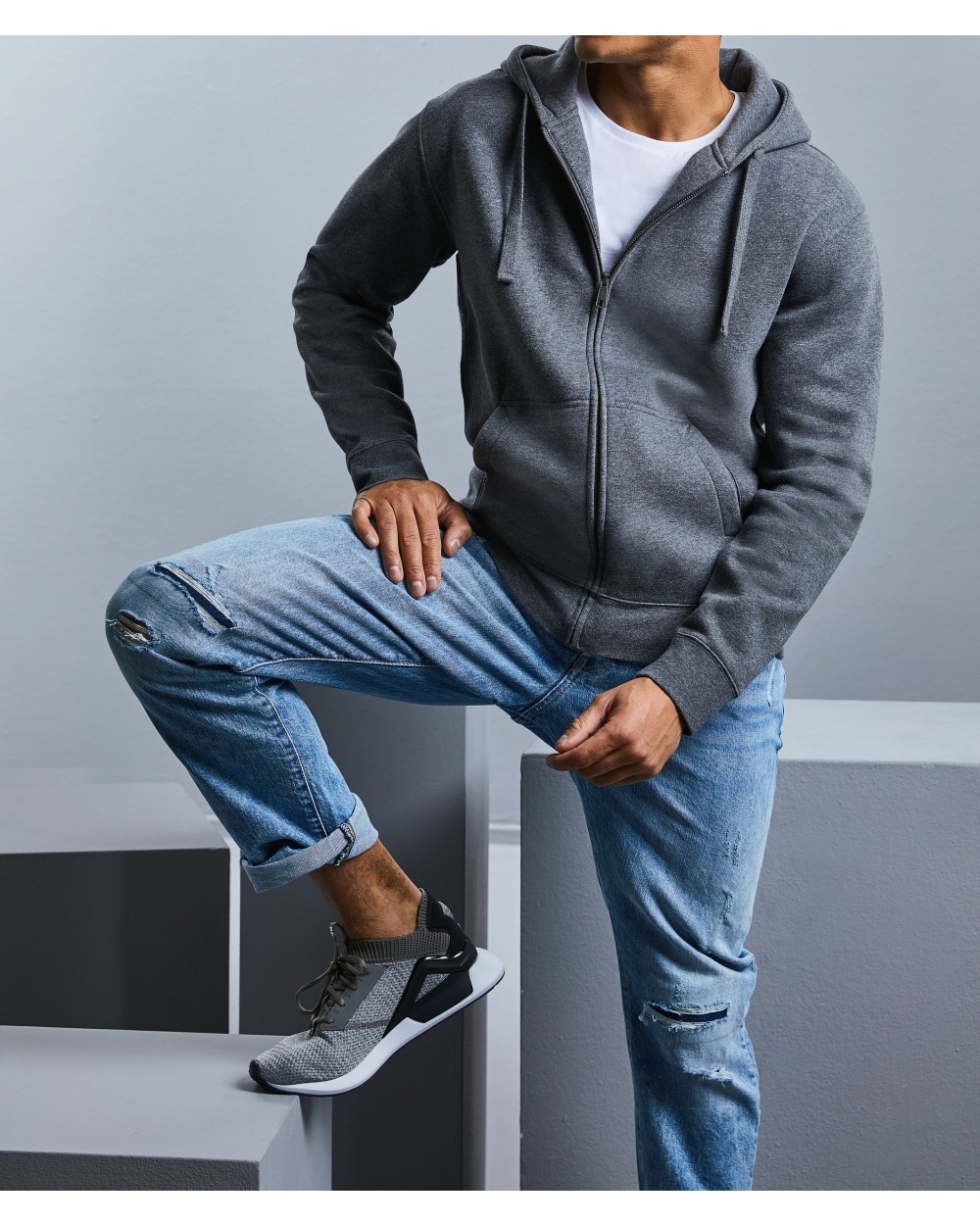 Sweaters & hoodies RUSSELL Men's Authentic Melange Zipped Hood Sweat voor bedrukking &amp; borduring