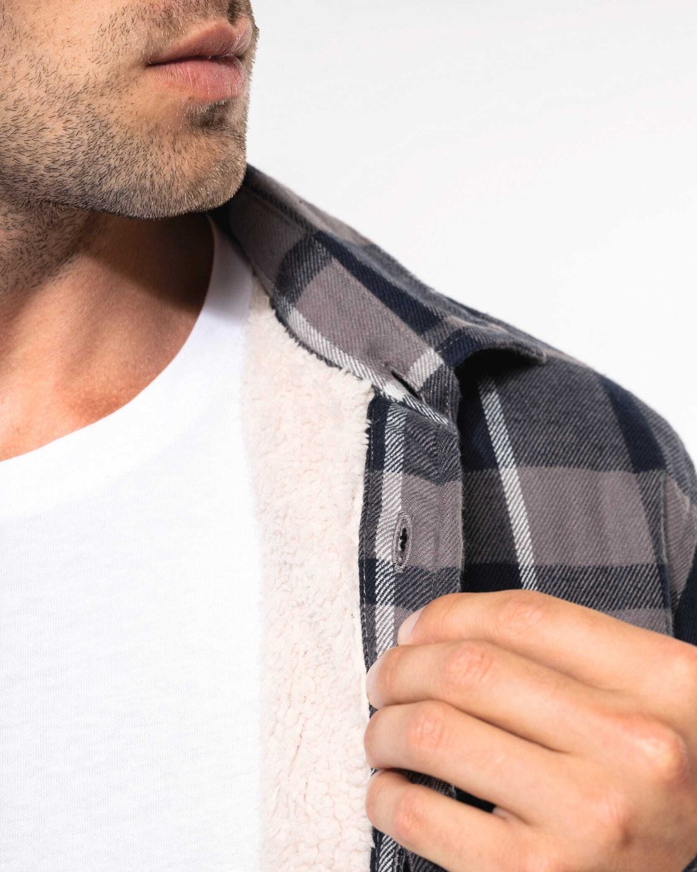 Jassen KARIBAN Geruit overshirt met sherpavoering voor bedrukking &amp; borduring