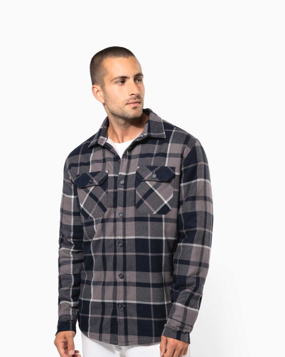 Jassen KARIBAN Geruit overshirt met sherpavoering voor bedrukking &amp; borduring