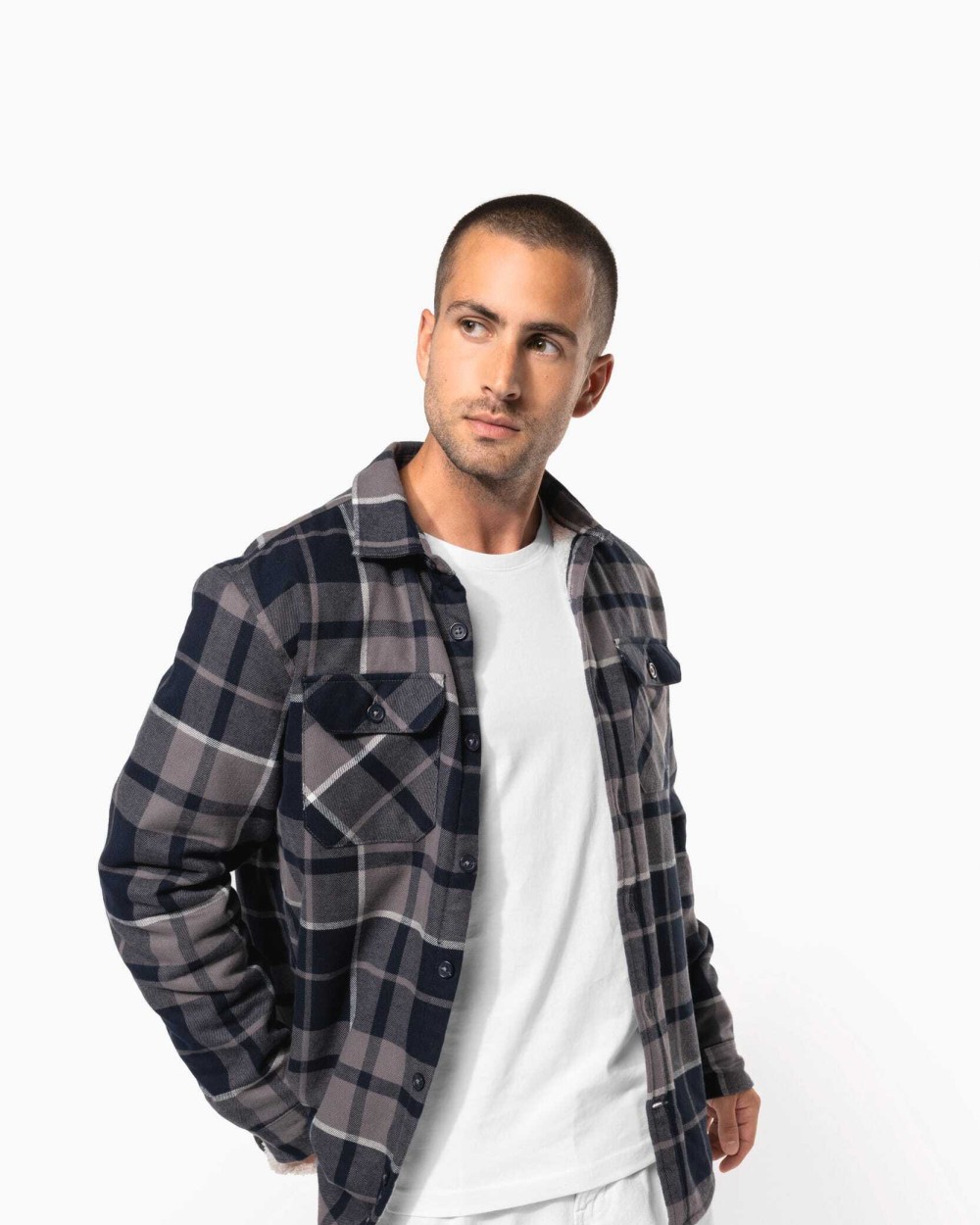 Jassen KARIBAN Geruit overshirt met sherpavoering voor bedrukking &amp; borduring
