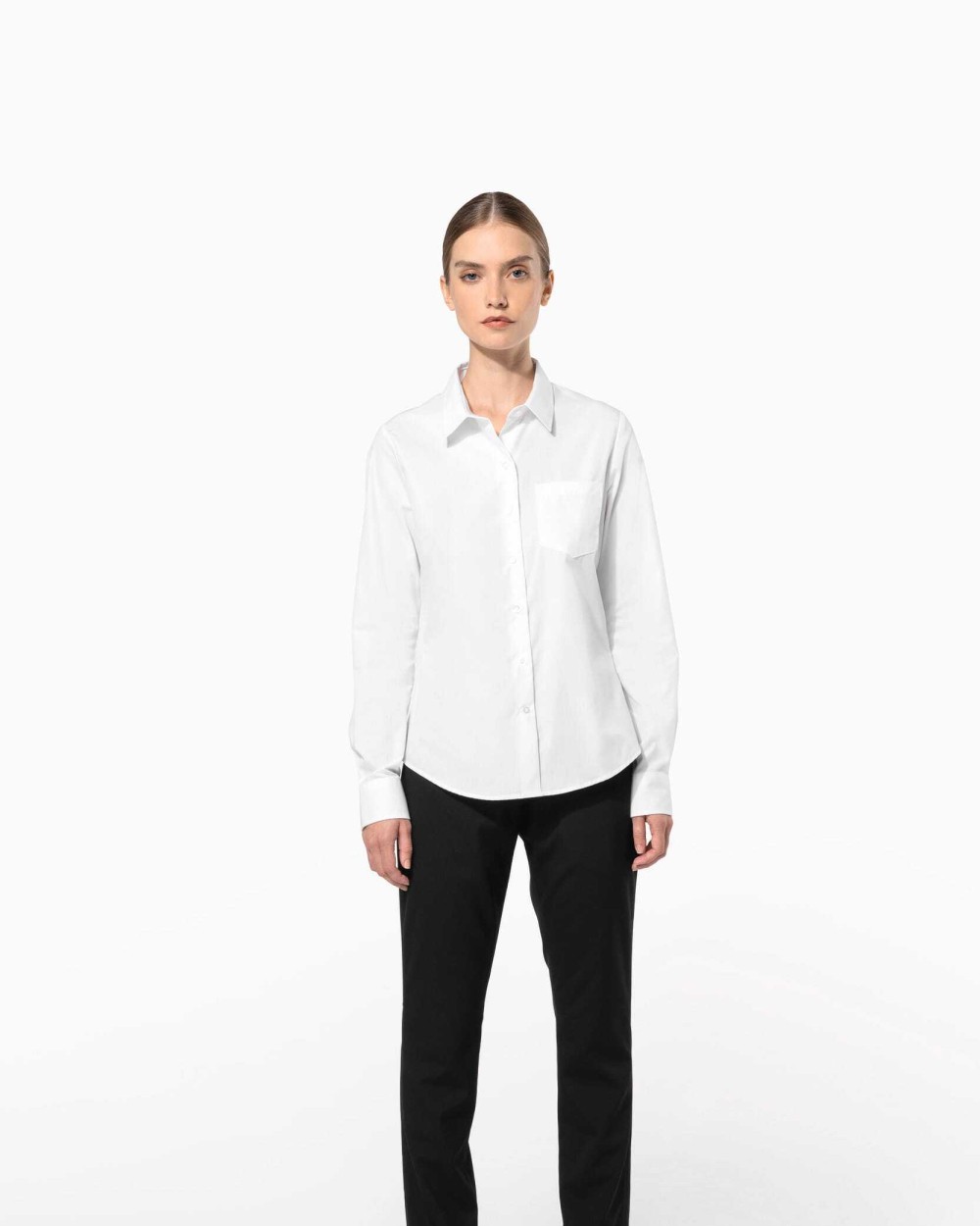 KARIBAN Damen Popelinebluse Langarm Hemden personalisierbar