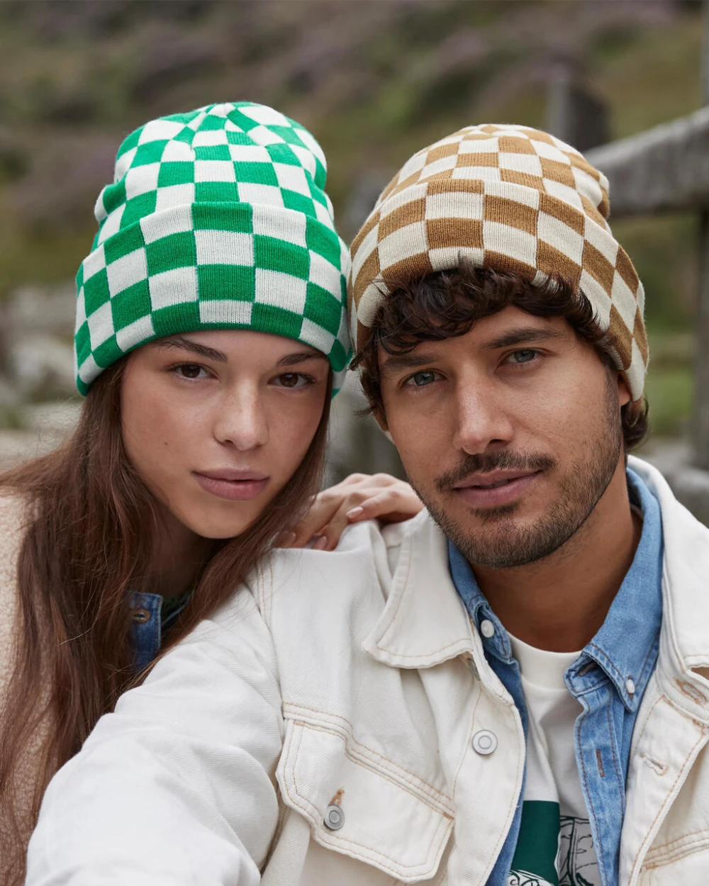 BEECHFIELD Checkerboard Beanie Kappen personalisierbar