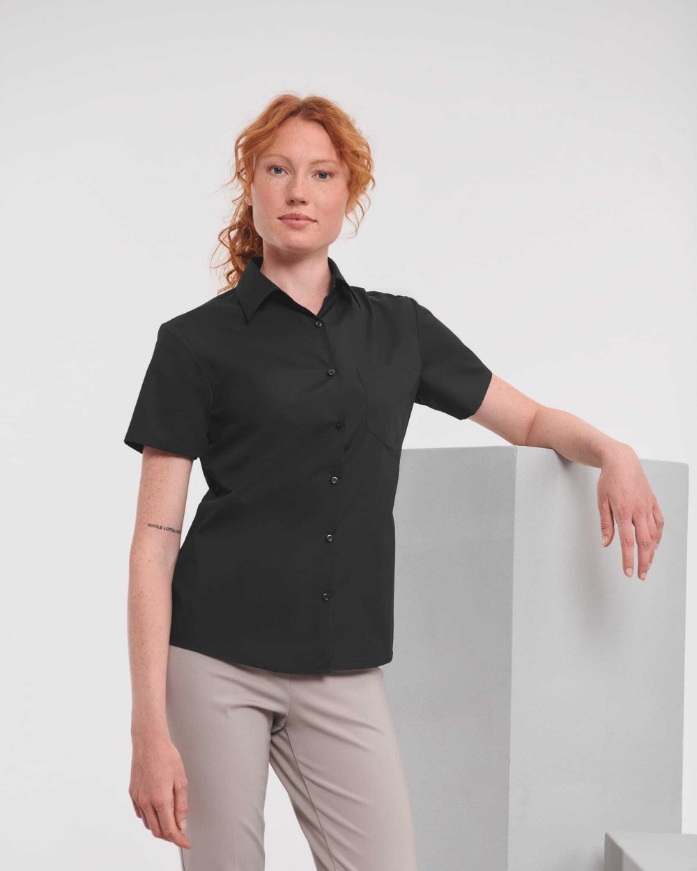 Hemden RUSSELL Ladies' Ss Polycotton Poplin Shirt voor bedrukking &amp; borduring