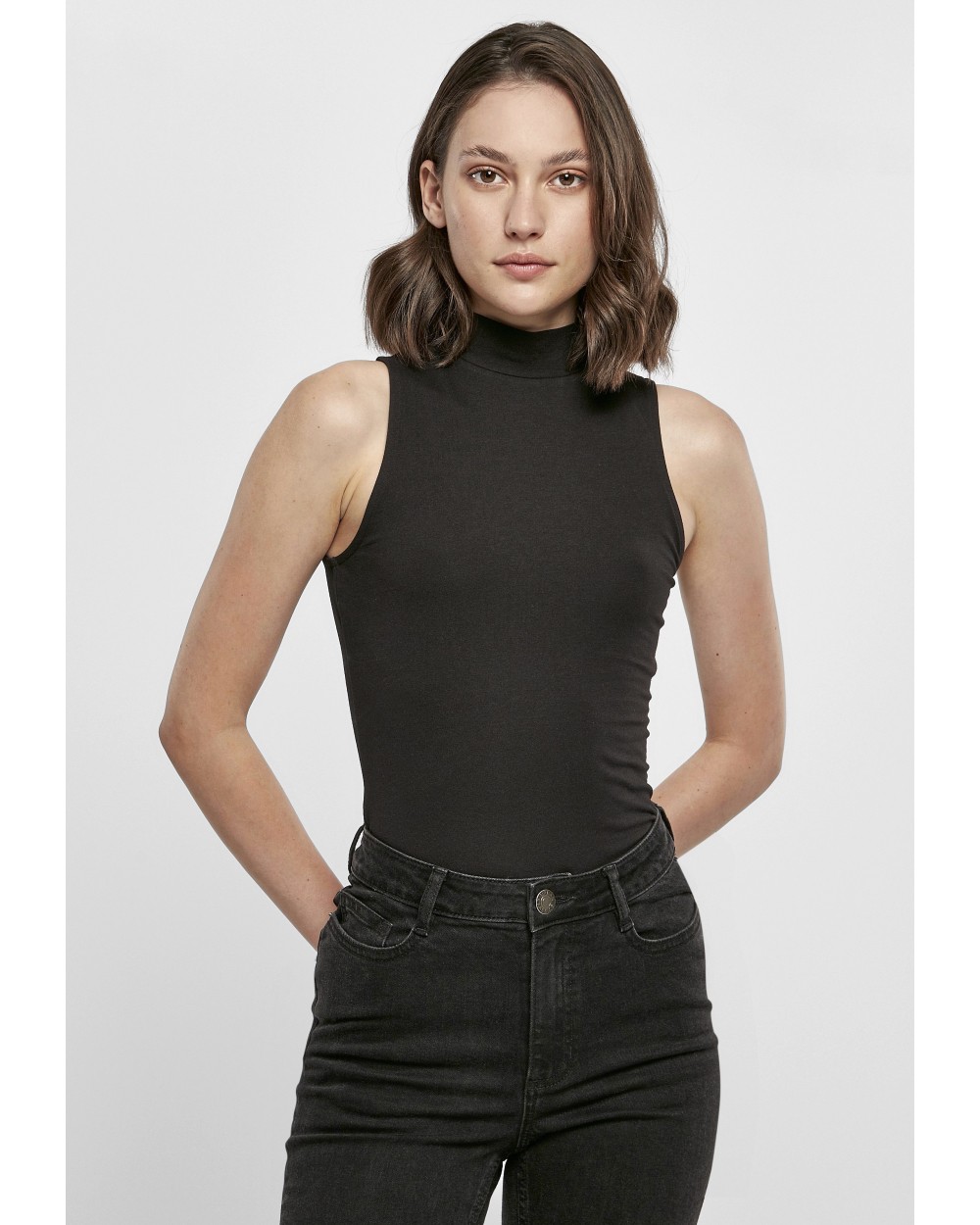 T-shirts BUILD YOUR BRAND Ladies Sleeveless Turtleneck Body voor bedrukking &amp; borduring