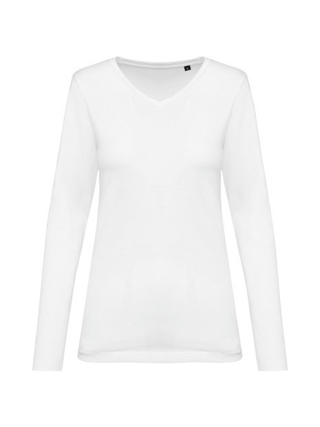 KARIBAN T-shirt Supima® col V manches longues femme /api/colors/7a92cd2d-10d2-40b4-928b-296bb7487506 personnalisable