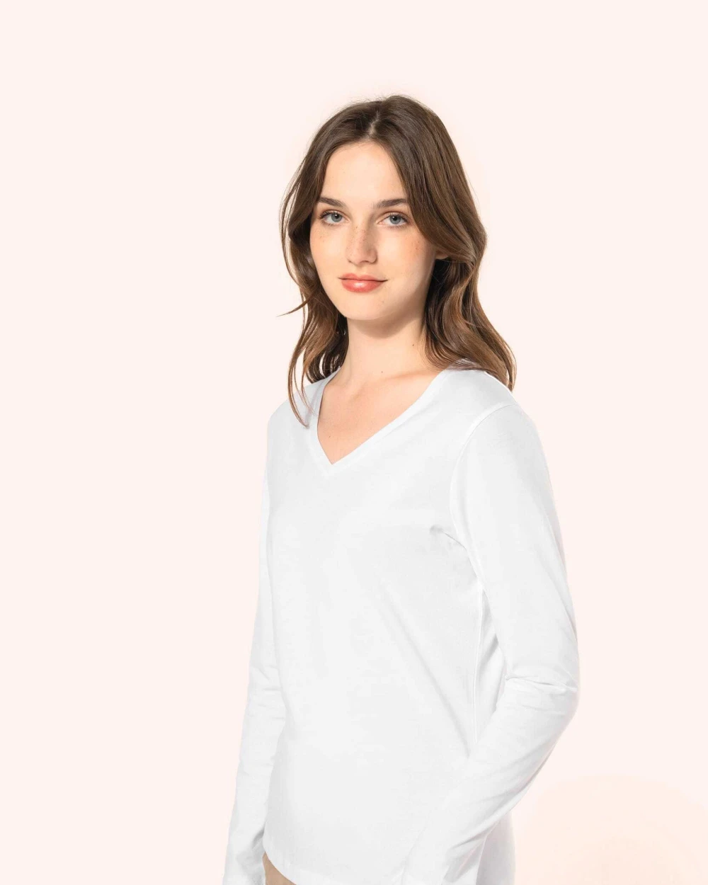 T-shirts KARIBAN Supima® dames-T-shirt V-hals lange mouwen voor bedrukking &amp; borduring
