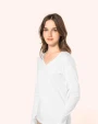 T-shirts KARIBAN Supima® dames-T-shirt V-hals lange mouwen voor bedrukking &amp; borduring