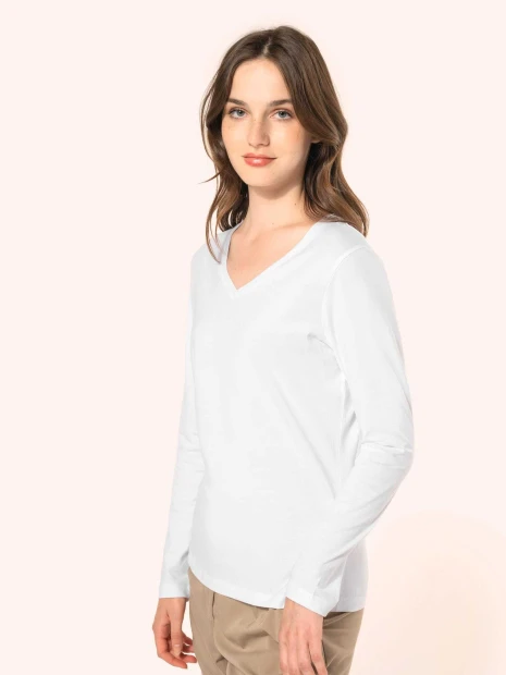 T-Shirts à personnaliser KARIBAN T-shirt Supima® col V manches longues femme 