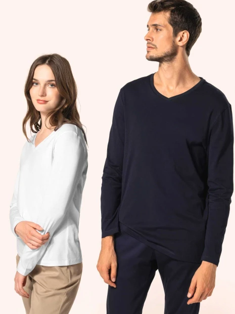 T-Shirts à personnaliser KARIBAN T-shirt Supima® col V manches longues femme 