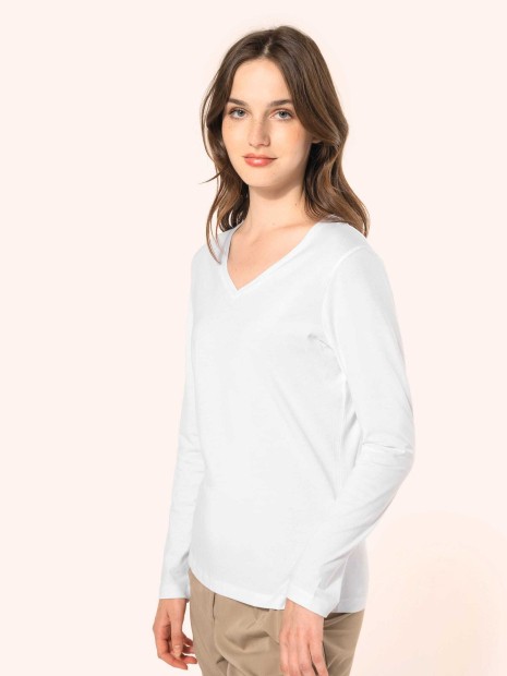 T-Shirts à personnaliser KARIBAN T-shirt Supima® col V manches longues femme 