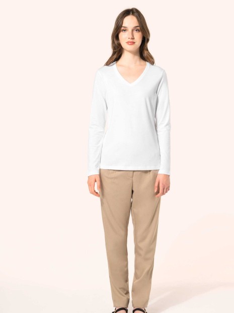T-Shirts à personnaliser KARIBAN T-shirt Supima® col V manches longues femme 