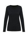 KARIBAN T-shirt Supima® col V manches longues femme /api/colors/b9fdad4a-5e94-45cb-8c03-c08b349b28c3 personnalisable
