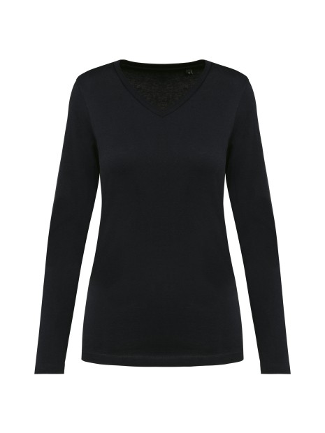 KARIBAN T-shirt Supima® col V manches longues femme /api/colors/b9fdad4a-5e94-45cb-8c03-c08b349b28c3 personnalisable