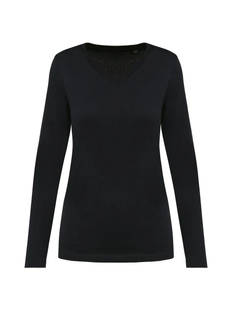 KARIBAN T-shirt Supima® col V manches longues femme /api/colors/b9fdad4a-5e94-45cb-8c03-c08b349b28c3 personnalisable