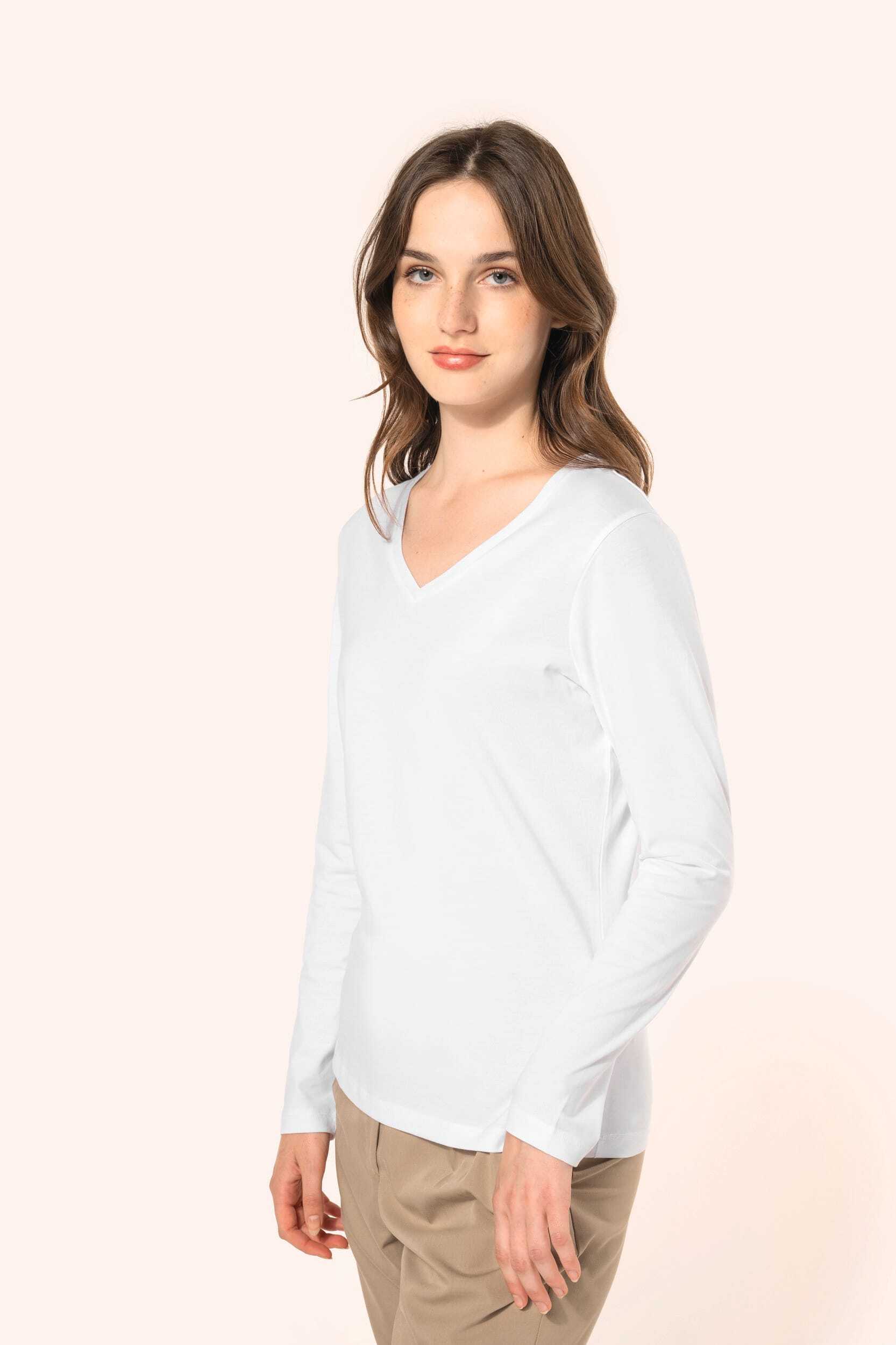 T-Shirts personnalisable KARIBAN T-shirt Supima® col V manches longues femme