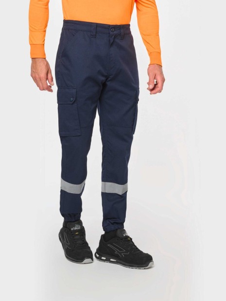 Pantalons à personnaliser WK. DESIGNED TO WORK Pantalon cargo unisexe avec bas élastiqué et bande réfléchissante 