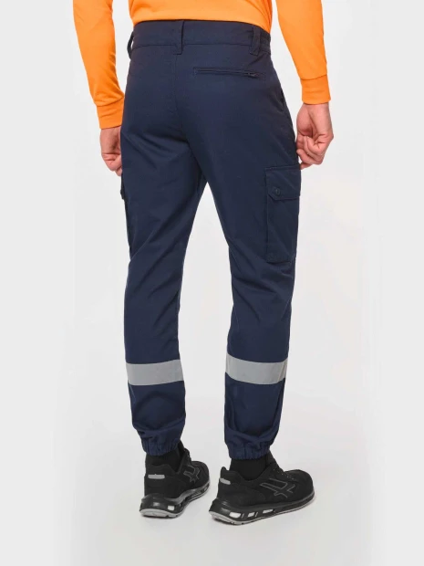 Pantalons à personnaliser WK. DESIGNED TO WORK Pantalon cargo unisexe avec bas élastiqué et bande réfléchissante 