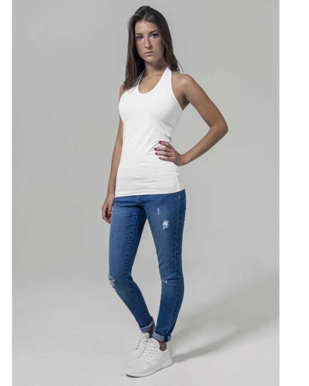 T-shirts BUILD YOUR BRAND Ladies` Neckholder Shirt voor bedrukking &amp; borduring