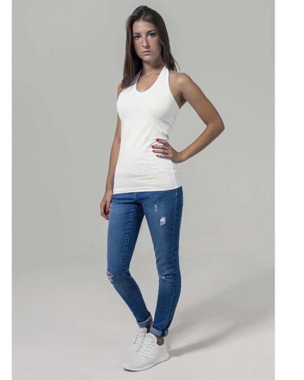 T-shirts BUILD YOUR BRAND Ladies` Neckholder Shirt voor bedrukking &amp; borduring