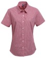 Hemden PREMIER Ladies` Microcheck (Gingham) Short Sleeve Cotton Shirt voor bedrukking &amp; borduring