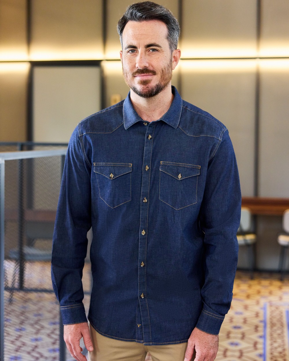 VELILLA MEN'S LONG-SLEEVE STRETCH DENIM SHIRT Hemden personalisierbar