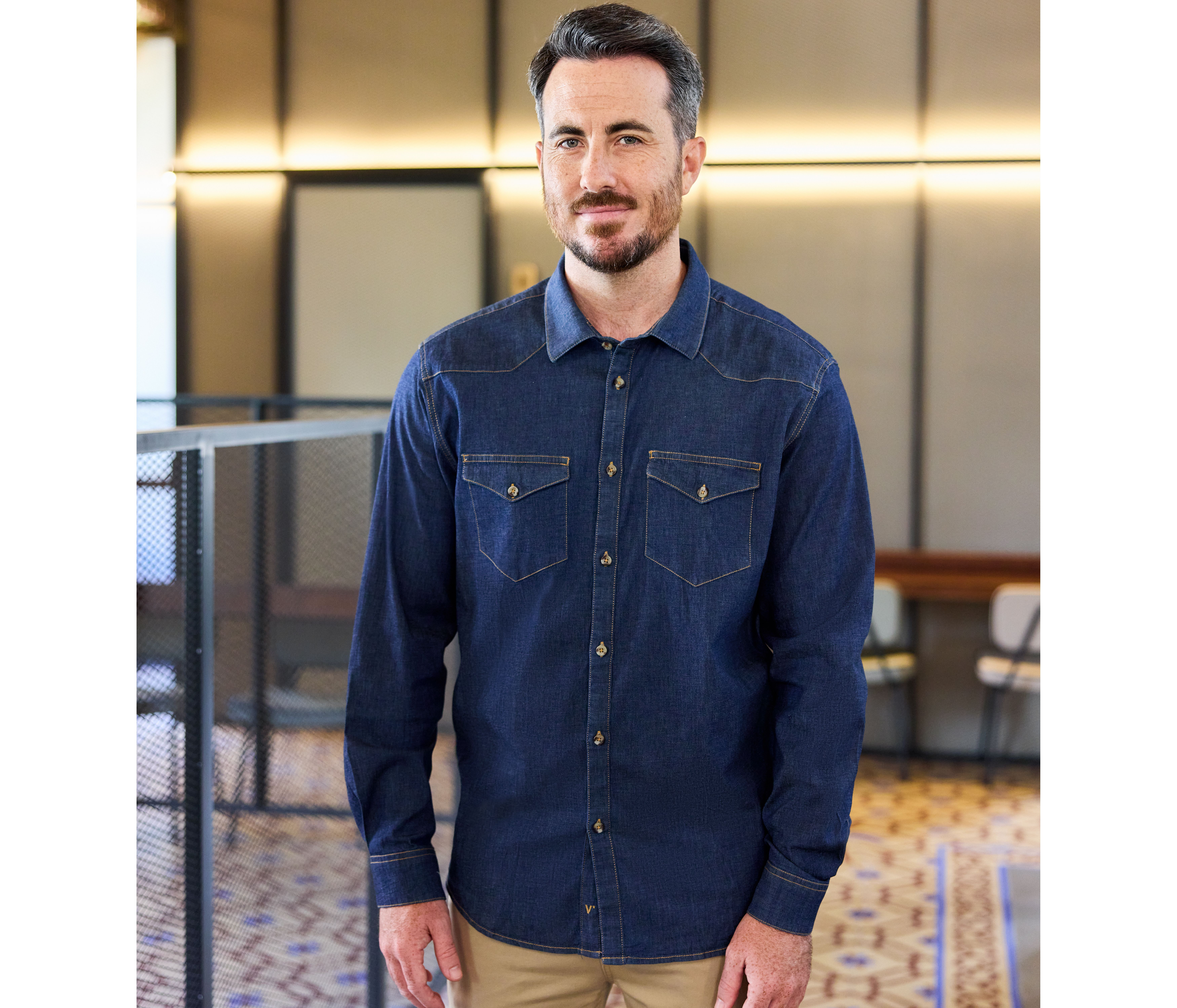 Hemden VELILLA MEN'S LONG-SLEEVE STRETCH DENIM SHIRT voor bedrukking &amp; borduring