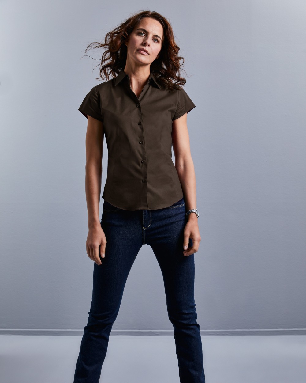 Hemden RUSSELL LADIES' SHORT SLEEVE FITTED STRETCH SHIRT voor bedrukking &amp; borduring