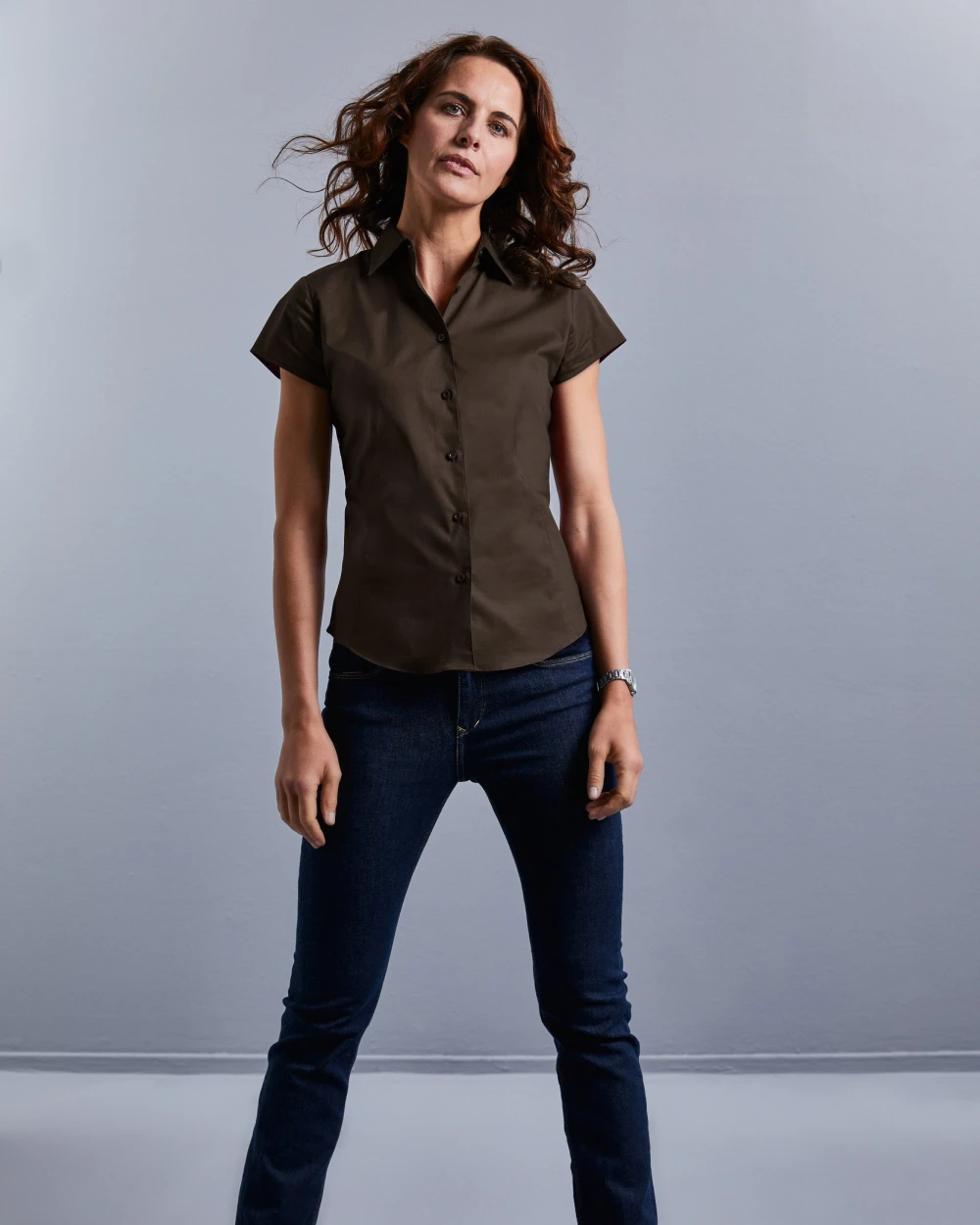 Chemises personnalisable RUSSELL LADIES' SHORT SLEEVE FITTED STRETCH SHIRT