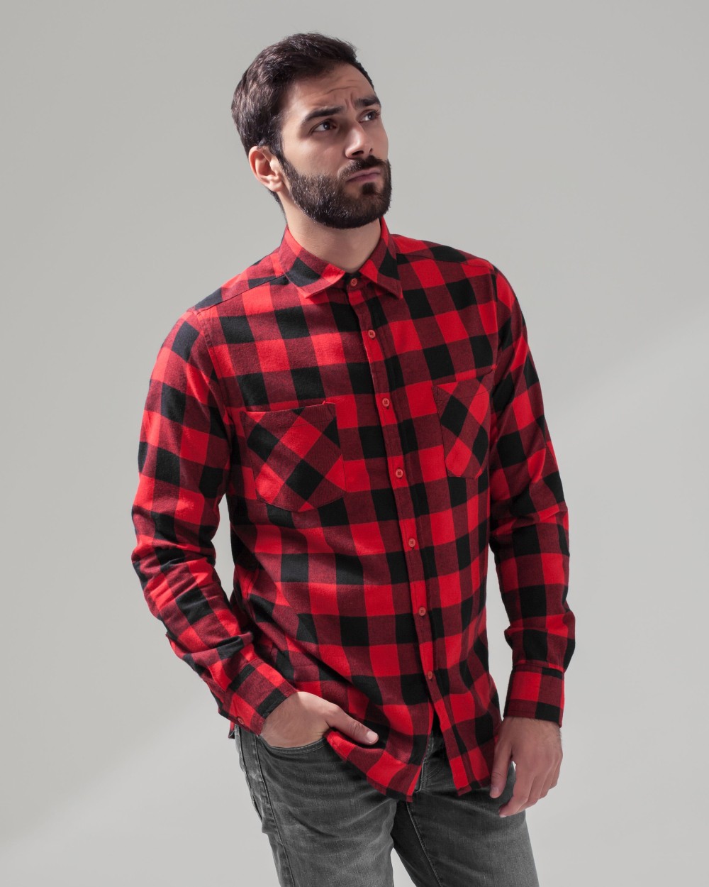 Hemden BUILD YOUR BRAND CHECKED FLANELL SHIRT voor bedrukking &amp; borduring